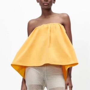 Zara Bright Yellow Strapless Blouse